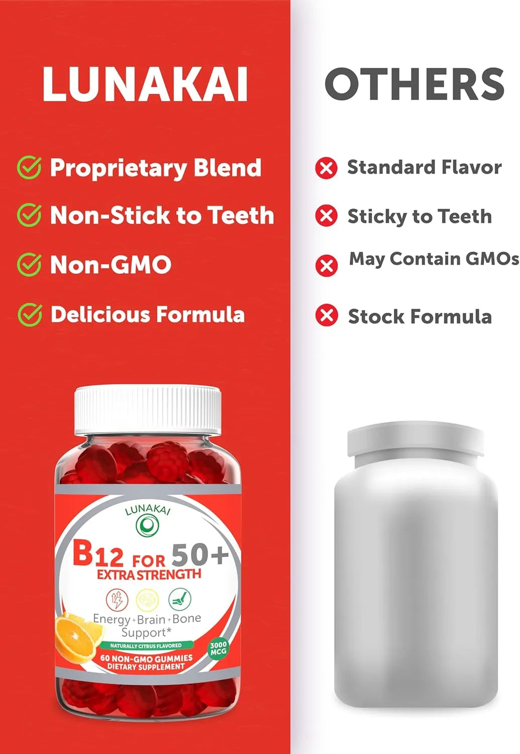 LUNAKAI - Lunakai Vitamin B12 Gummies for Adults 50+ 60 Gomitas - The Red Vitamin MX - Suplementos Alimenticios - {{ shop.shopifyCountryName }}