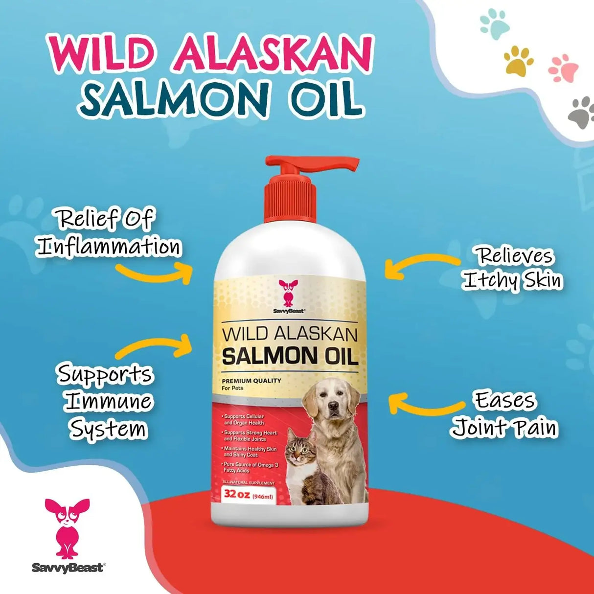 SAVVYBEAST - SavvyBeast Wild Alaskan Salmon Oil for Dogs 32 Fl.Oz. - The Red Vitamin MX - Aceite De Pescado Para Perros - {{ shop.shopifyCountryName }}