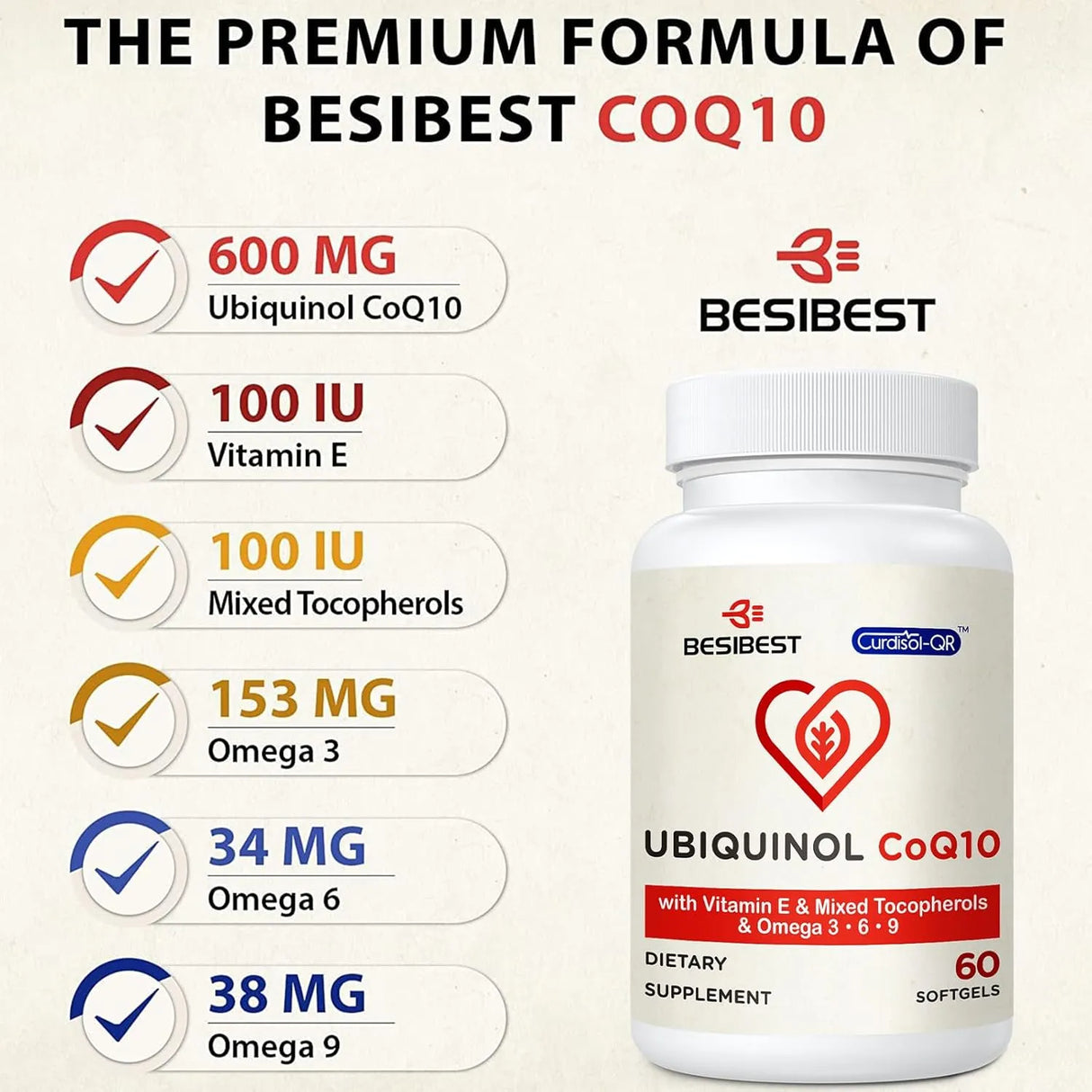 BESIBEST - Besibest Ubiquinol CoQ10 600Mg. 60 Capsulas Blandas - The Red Vitamin MX - Suplementos Alimenticios - {{ shop.shopifyCountryName }}