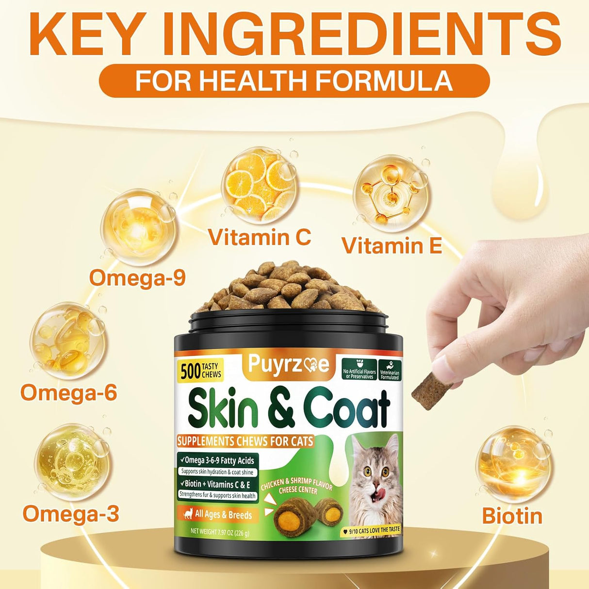 Puyrzoe Cat Skin and Coat Health 500 Masticables