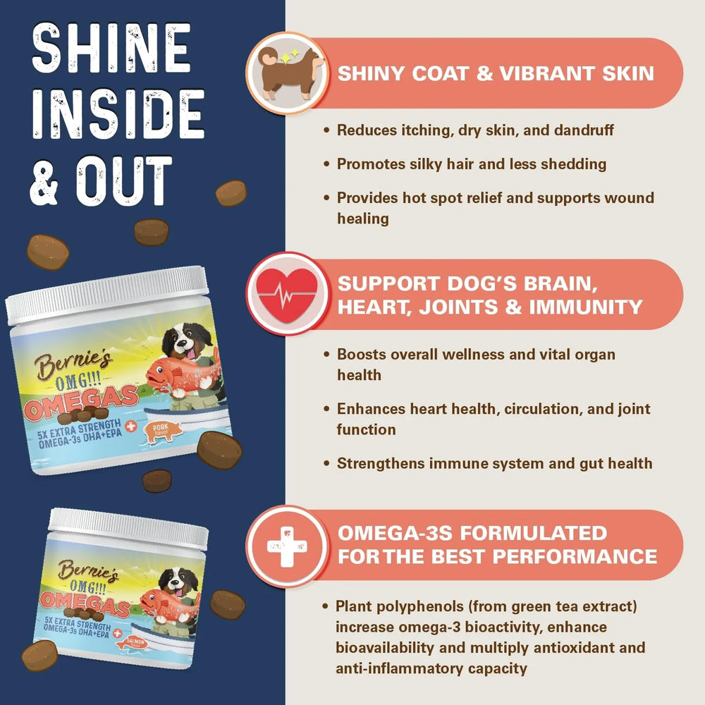 BERNIE'S - Bernie’s OMG! Omegas Chews for Dogs Pork Flavor 90 Masticables - The Red Vitamin MX - Aceite De Pescado Para Perros - {{ shop.shopifyCountryName }}