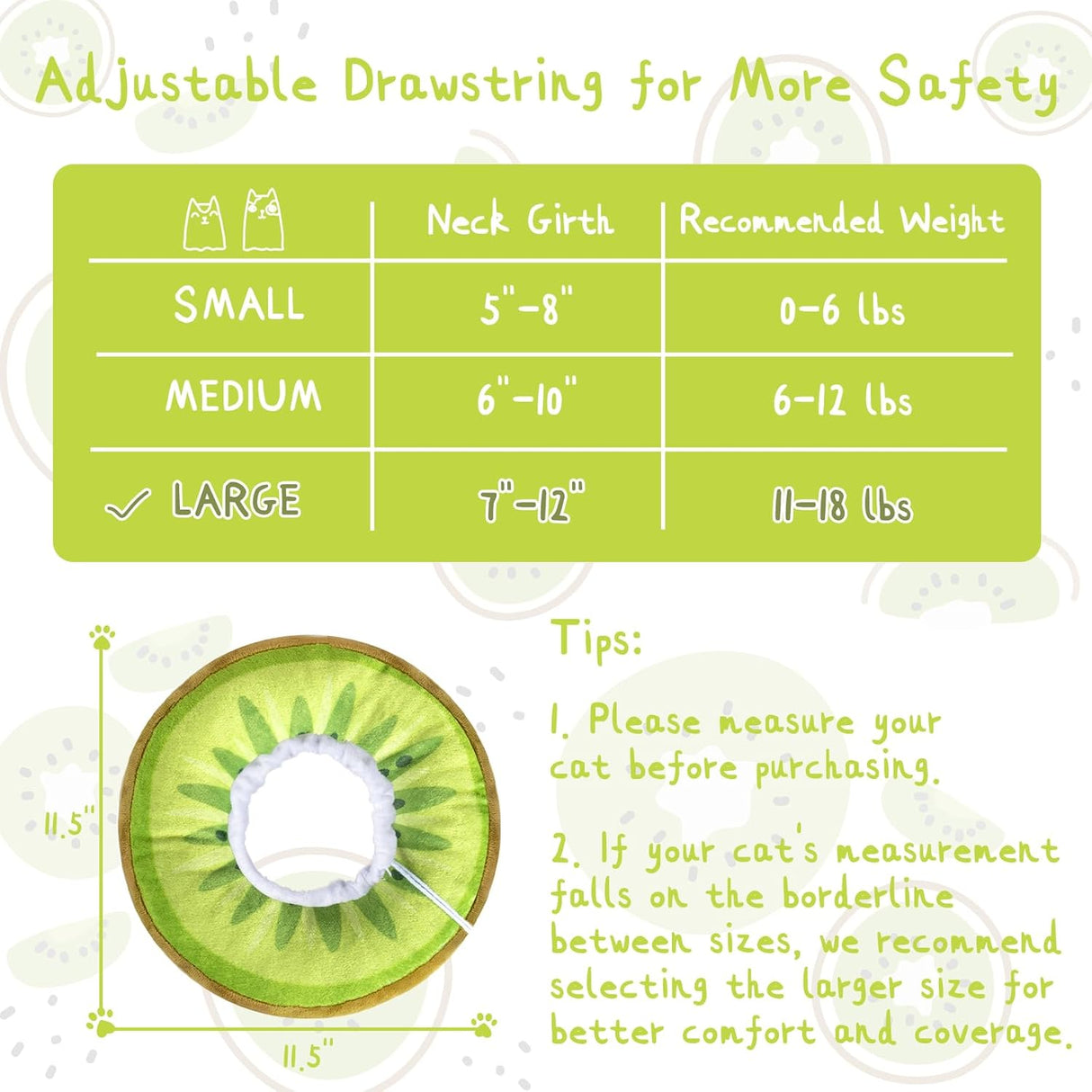 ANWA Adjustable Cat Cone Collar Soft Kiwifruit Large