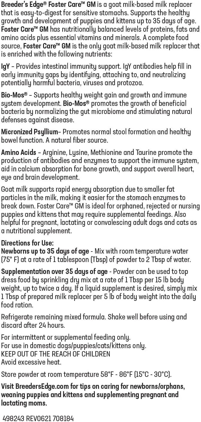 REVIVAL ANIMAL HEALTH - Revival Animal Health Breeder's Edge Foster Care GM Goat Milk Based Powdered Milk Replacer 454Gr. - The Red Vitamin MX - Sustitutos De Leche Para Perros - {{ shop.shopifyCountryName }}