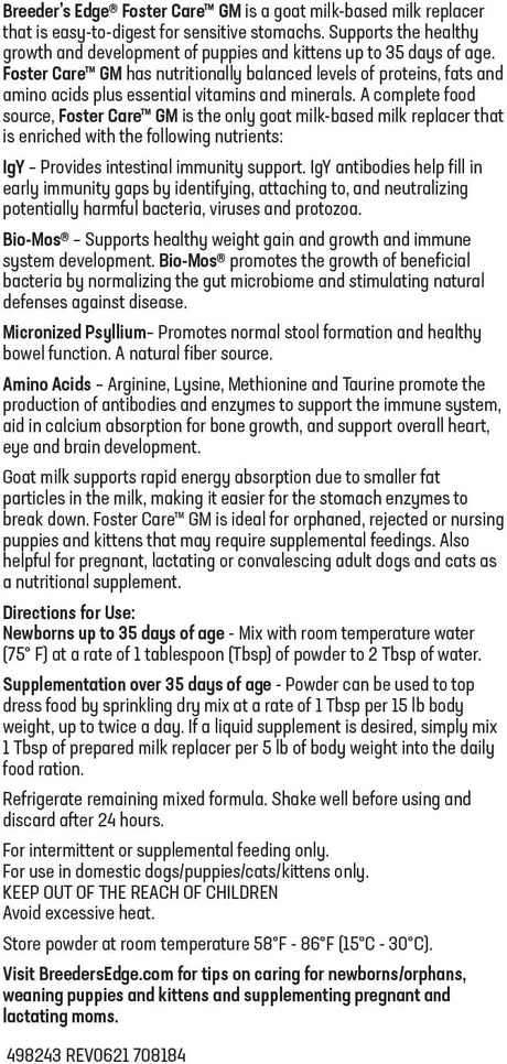 REVIVAL ANIMAL HEALTH - Revival Animal Health Breeder's Edge Foster Care GM Goat Milk Based Powdered Milk Replacer 454Gr. - The Red Vitamin MX - Sustitutos De Leche Para Perros - {{ shop.shopifyCountryName }}