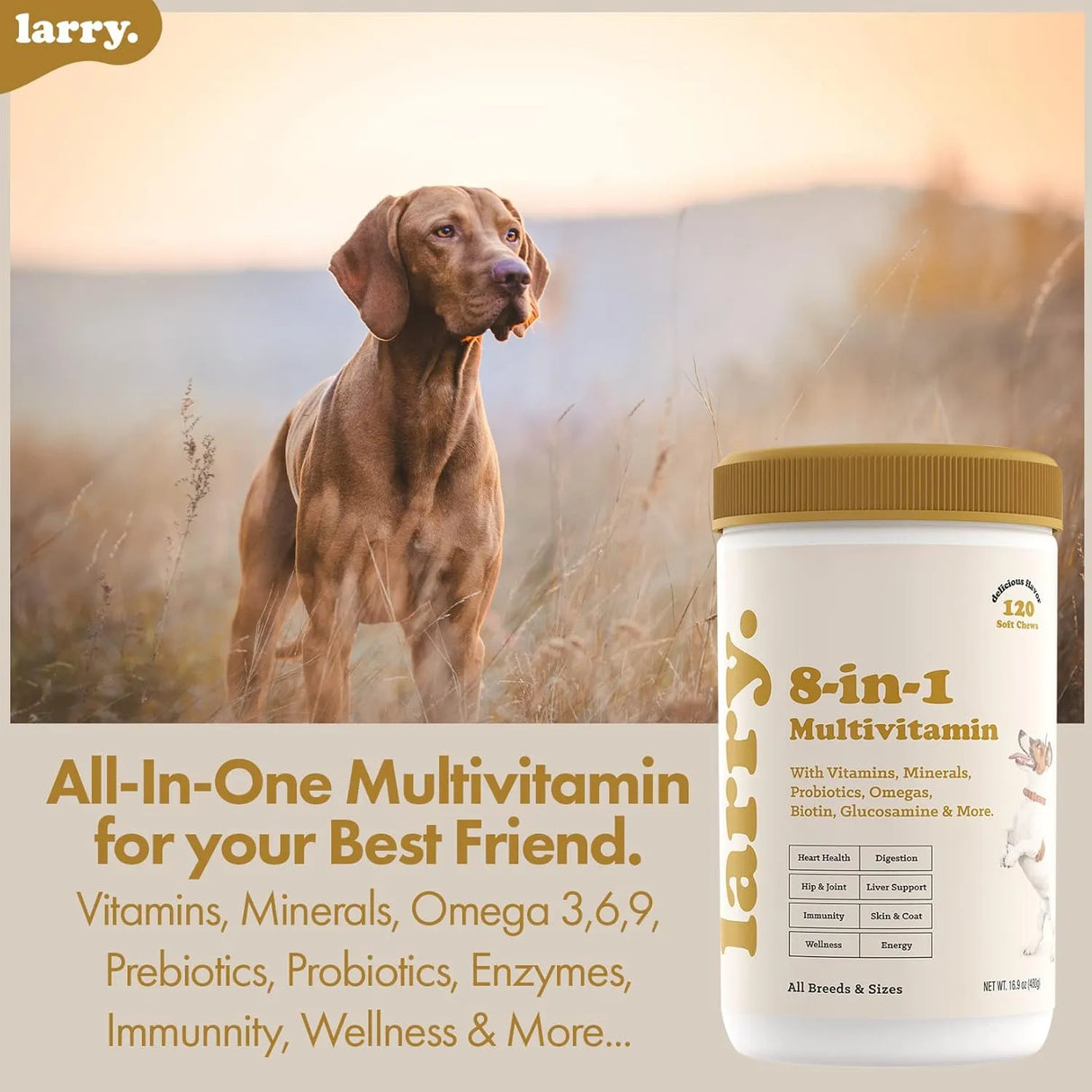 LARRY - Larry 8-in-1 Multivitamin Dog Supplement 120 Masticables - The Red Vitamin MX - Multivitamínicos Para Perros - {{ shop.shopifyCountryName }}
