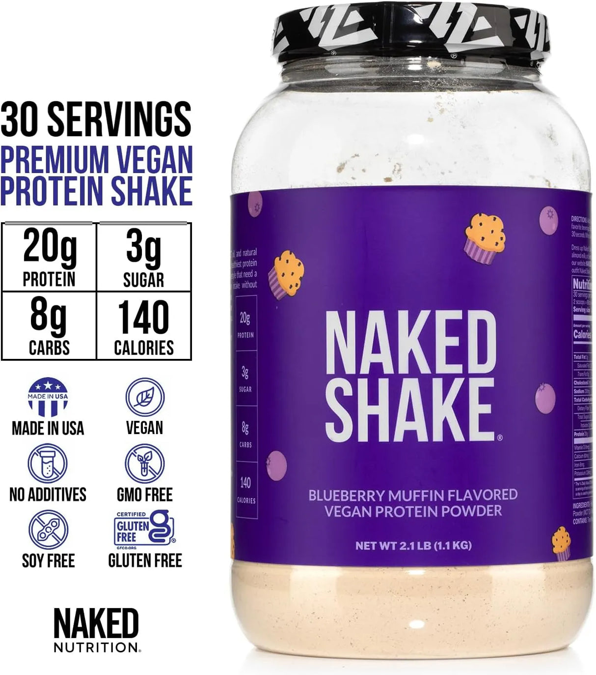 NAKED NUTRITION - Naked Shake Blueberry Muffin Protein Powder 30 Servicios 1.1 Kg. - The Red Vitamin MX - Suplementos Alimenticios - {{ shop.shopifyCountryName }}