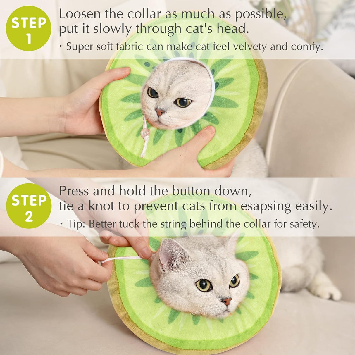 ANWA Adjustable Cat Cone Collar Soft Kiwifruit Small