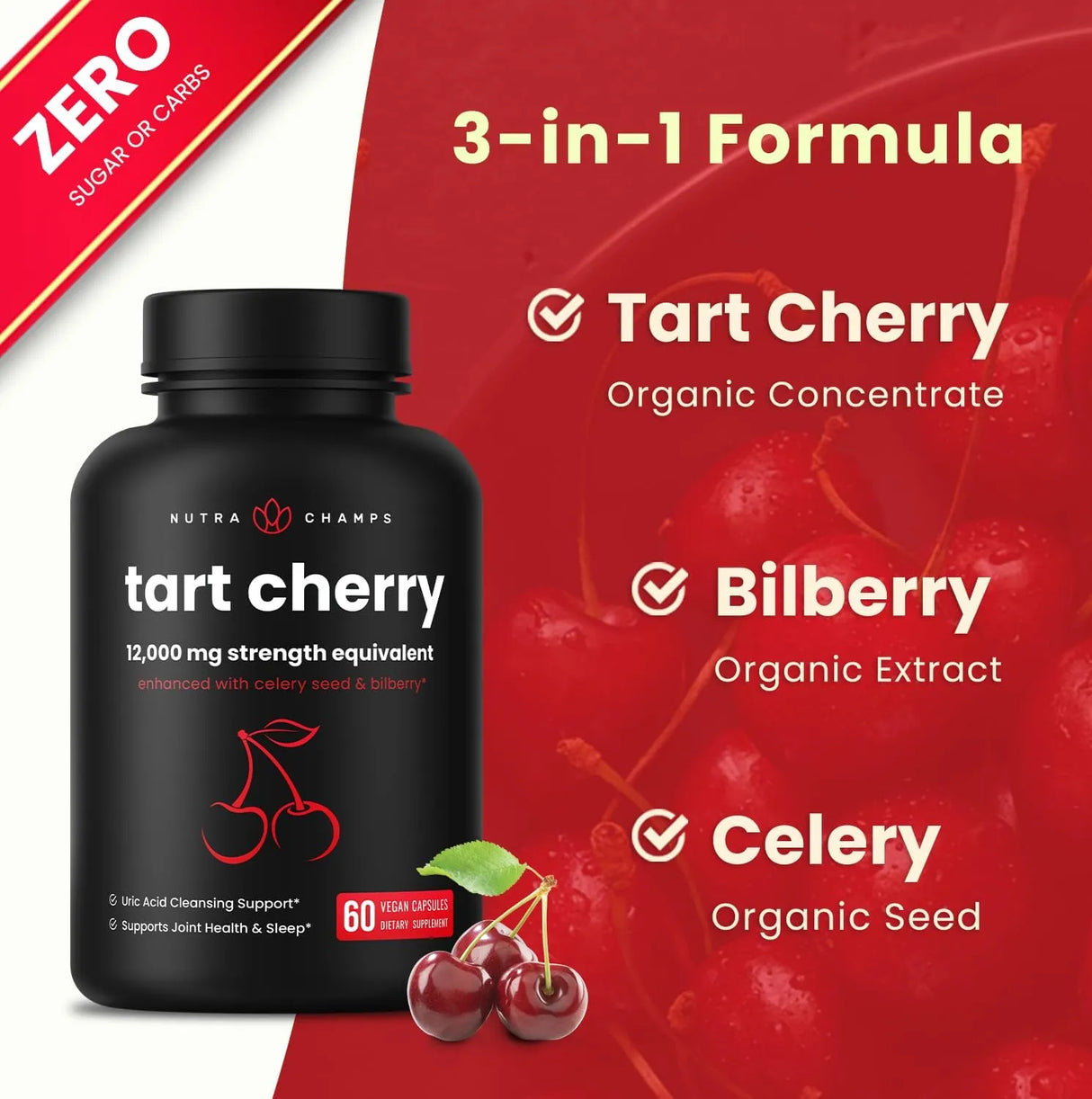 NUTRACHAMPS - NutraChamps Organic Tart Cherry Extract 12,000Mg. 60 Capsulas - The Red Vitamin MX - Suplementos Alimenticios - {{ shop.shopifyCountryName }}