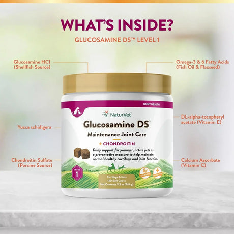 NATURVET - NaturVet Glucosamine DS Level 1 Maintenance 120 Masticables - The Red Vitamin MX - Cuidado De Cadera Y Articulaciones Para Perros - {{ shop.shopifyCountryName }}