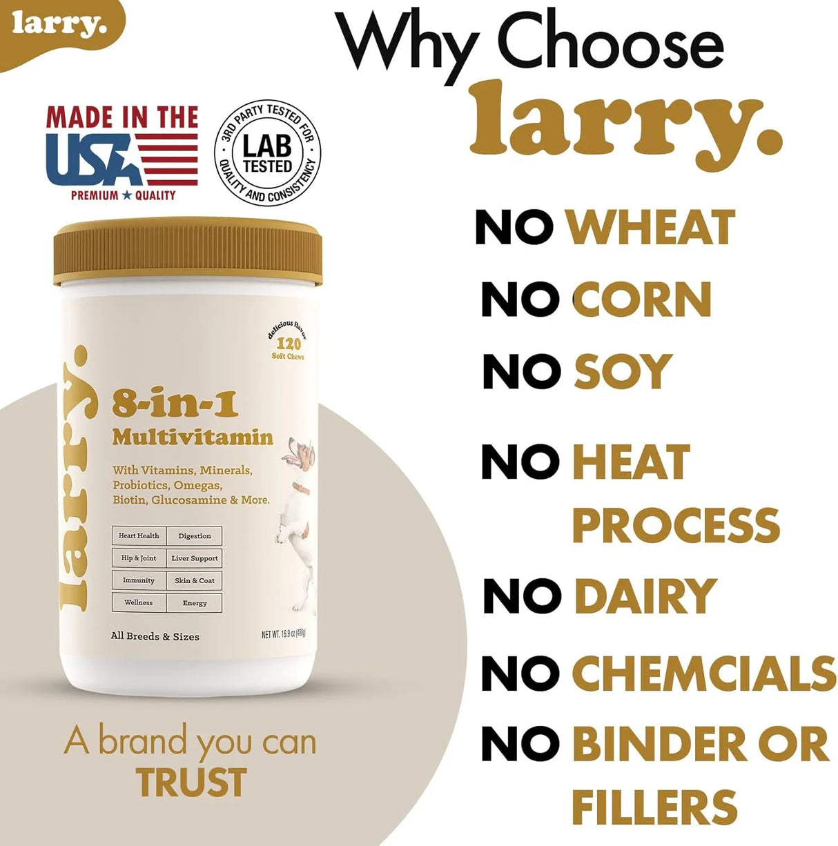 LARRY - Larry 8-in-1 Multivitamin Dog Supplement 120 Masticables - The Red Vitamin MX - Multivitamínicos Para Perros - {{ shop.shopifyCountryName }}