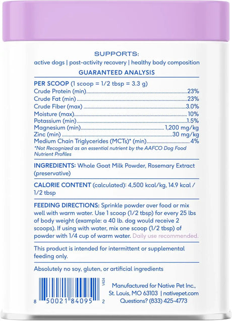 NATIVE PET - Native Pet Goat Milk for Dogs Organic Goat Milk Powder for Dogs and Cats 60 Servicios 198Gr. - The Red Vitamin MX - Sustitutos De Leche Para Perros - {{ shop.shopifyCountryName }}