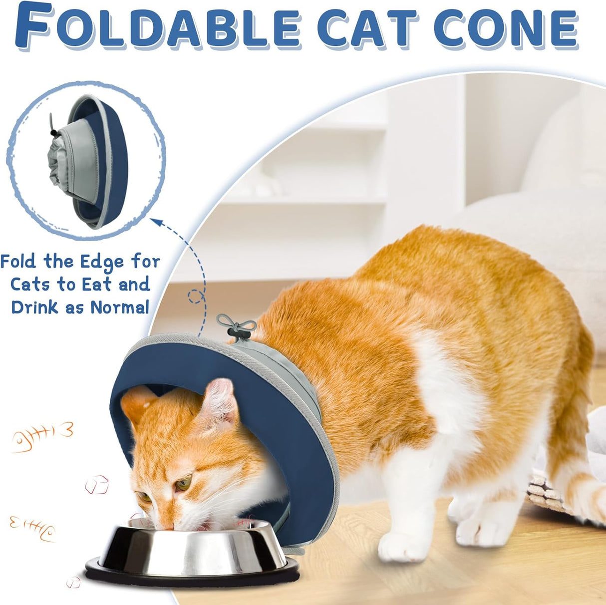 GoGoPaw Cat Cone Collar Soft to Stop Licking Adjustable Foldable SOLID BLUE MEDIUM