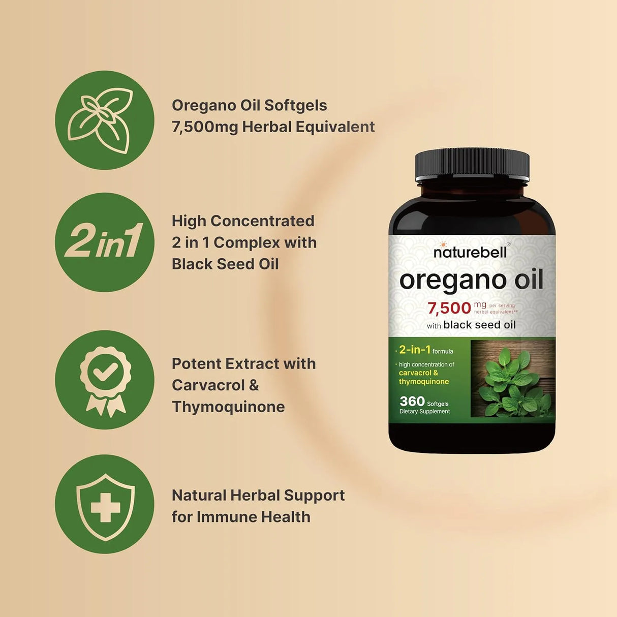 NATUREBELL - NatureBell Oregano Oil 7,500Mg. 360 Capsulas Blandas - The Red Vitamin MX - Suplementos Alimenticios - {{ shop.shopifyCountryName }}