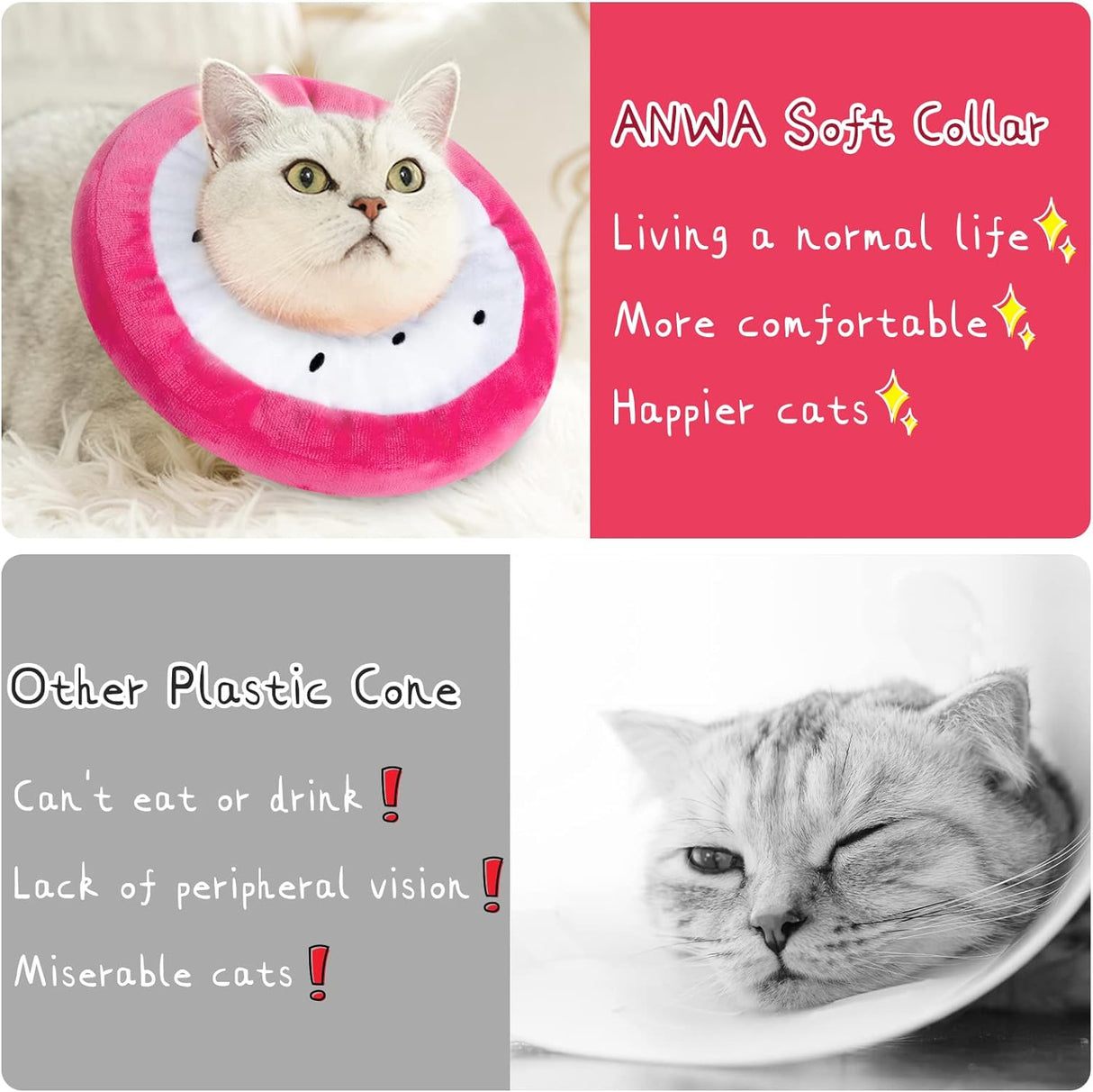 ANWA Adjustable Cat Cone Collar Soft Dragonfruit Small
