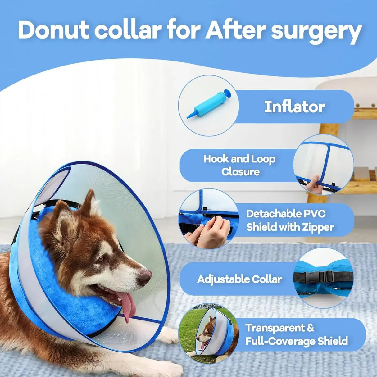 NOARWIN - NoarWin 2-in-1 Inflatable Dog Cone Collar with Detachable Anti-Licking Shield BLUE MEDIUM PLUS - The Red Vitamin MX - Collares y Conos De Recuperación Para Perros - {{ shop.shopifyCountryName }}