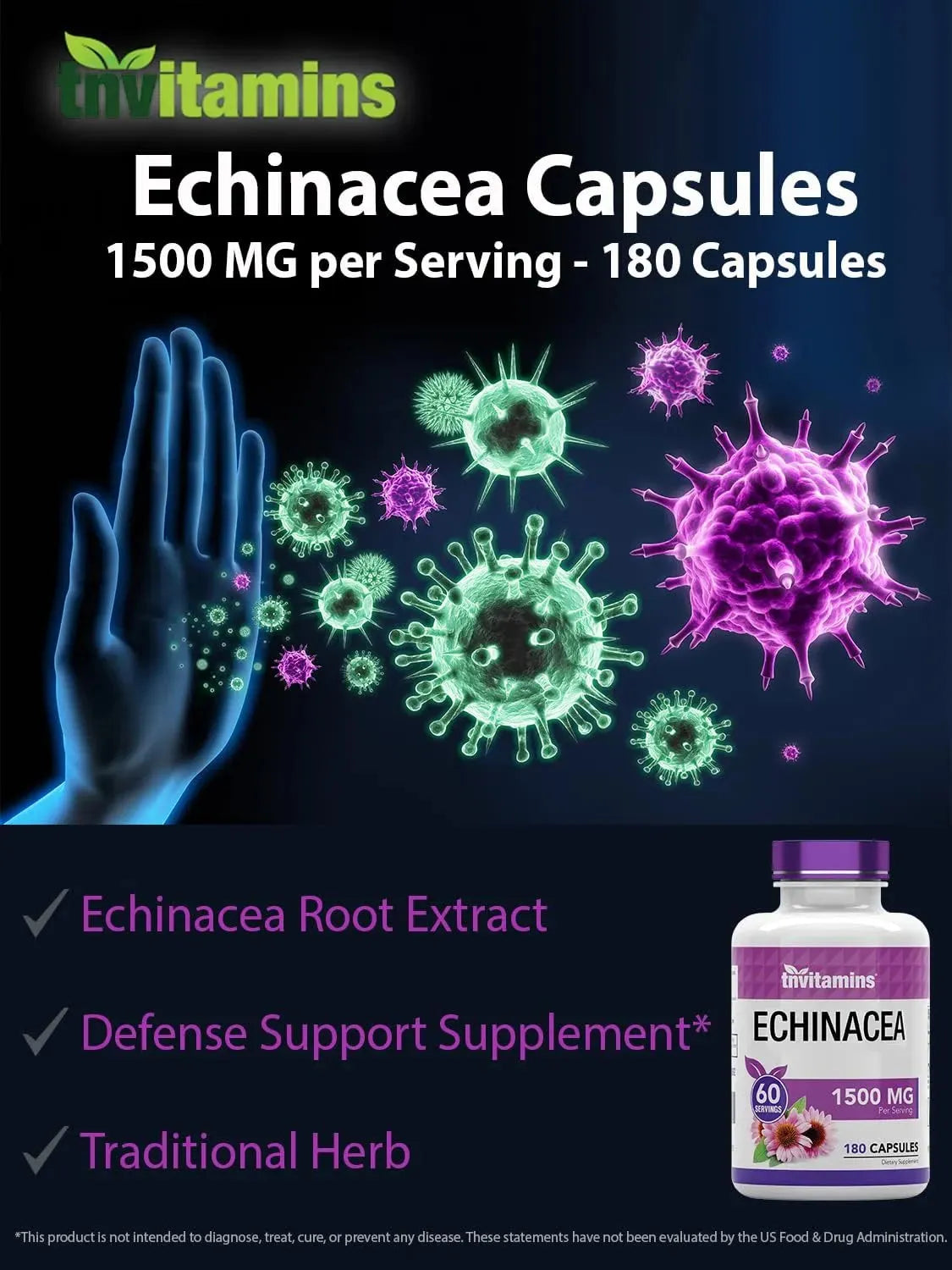 TNTVITAMINS - tnvitamins Echinacea 1500Mg. 180 Capsulas - The Red Vitamin MX - Suplementos Alimenticios - {{ shop.shopifyCountryName }}
