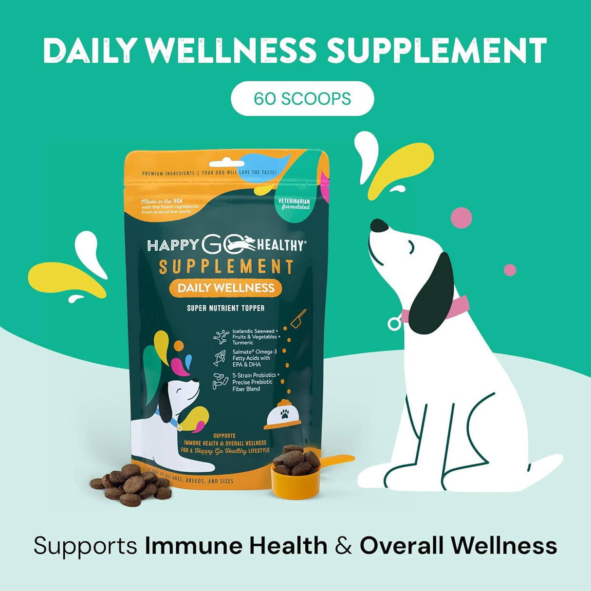 HAPPY GO HEALTHY Daily Wellness Supplements for Dogs 60 Servicios