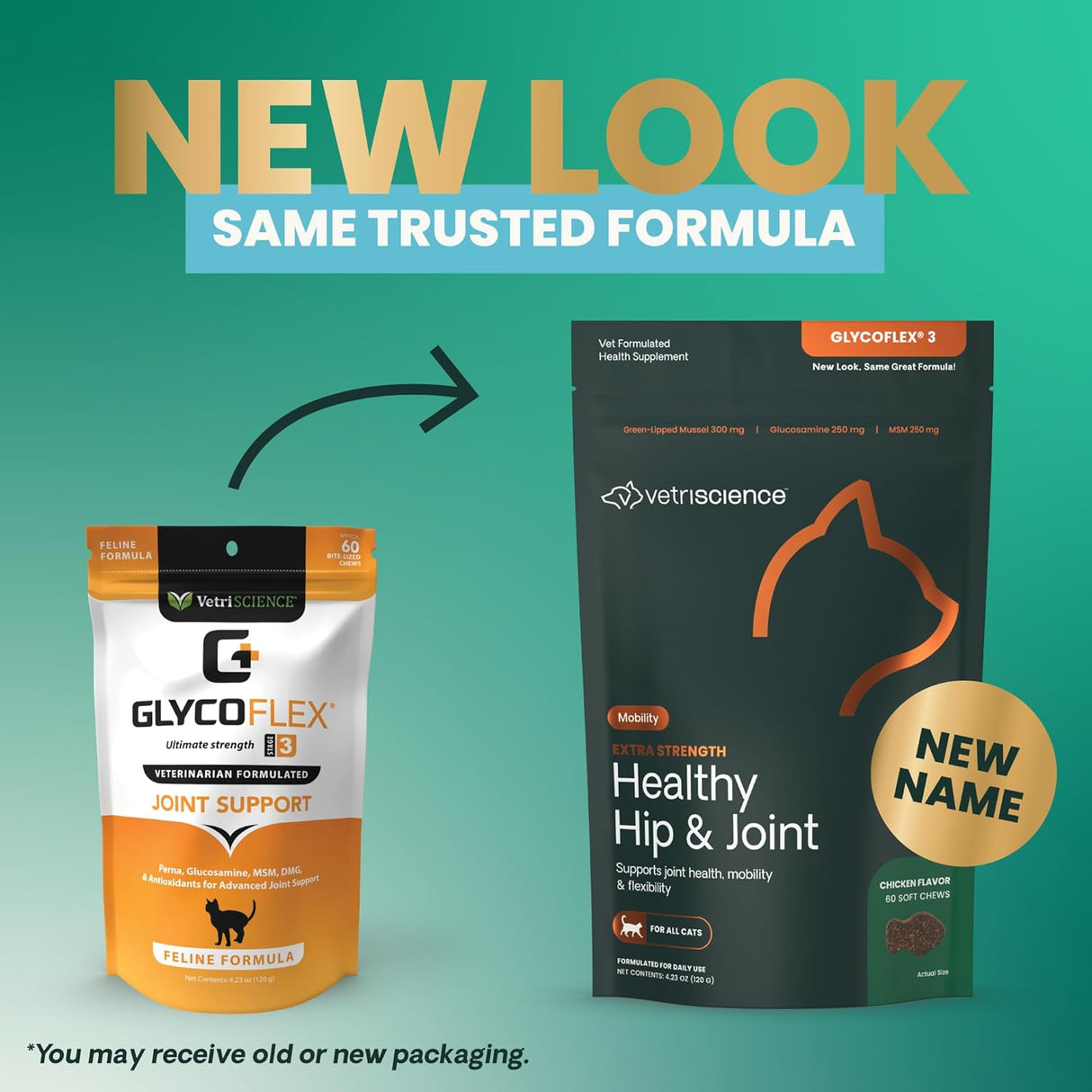 VetriScience Extra Strength Healthy Hip & Joint Chews Cats Chicken Flavor 60 Masticables