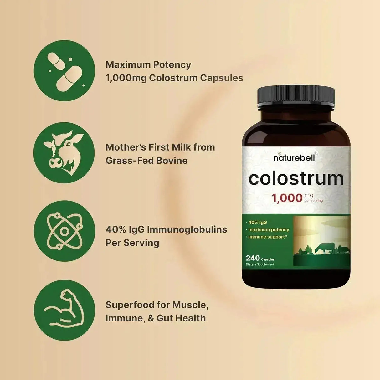 NATUREBELL - NatureBell Colostrum 1,000Mg. 240 Capsulas - The Red Vitamin MX - Suplementos Alimenticios - {{ shop.shopifyCountryName }}