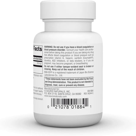 SOURCE NATURALS - Source Naturals NSK-SD Nattokinase 100Mg. 30 Capsulas - The Red Vitamin MX - Suplementos Alimenticios - {{ shop.shopifyCountryName }}