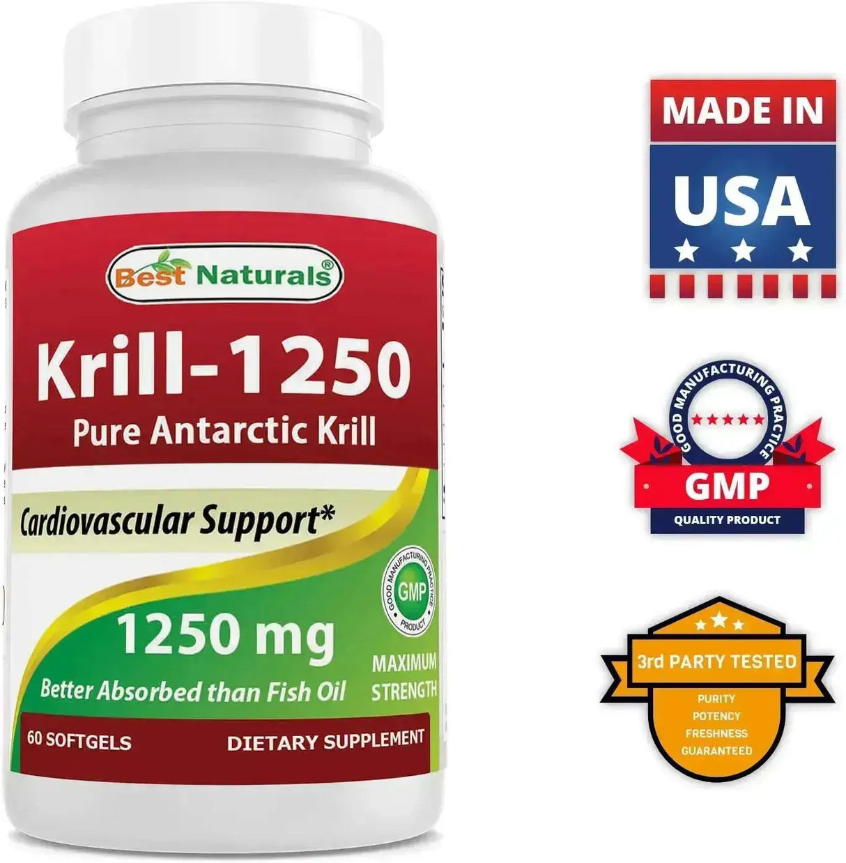 BEST NATURALS - Best Naturals Pure Antarctic Krill Oil 1250Mg. 60 Capsulas Blandas - The Red Vitamin MX - Suplementos Alimenticios - {{ shop.shopifyCountryName }}