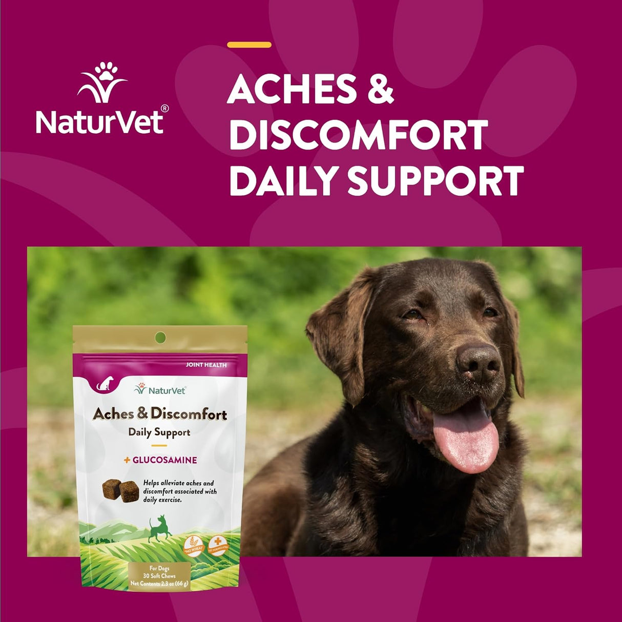 NaturVet Aches & Discomfort Dog Supplement Plus Glucosamine 30 Masticables