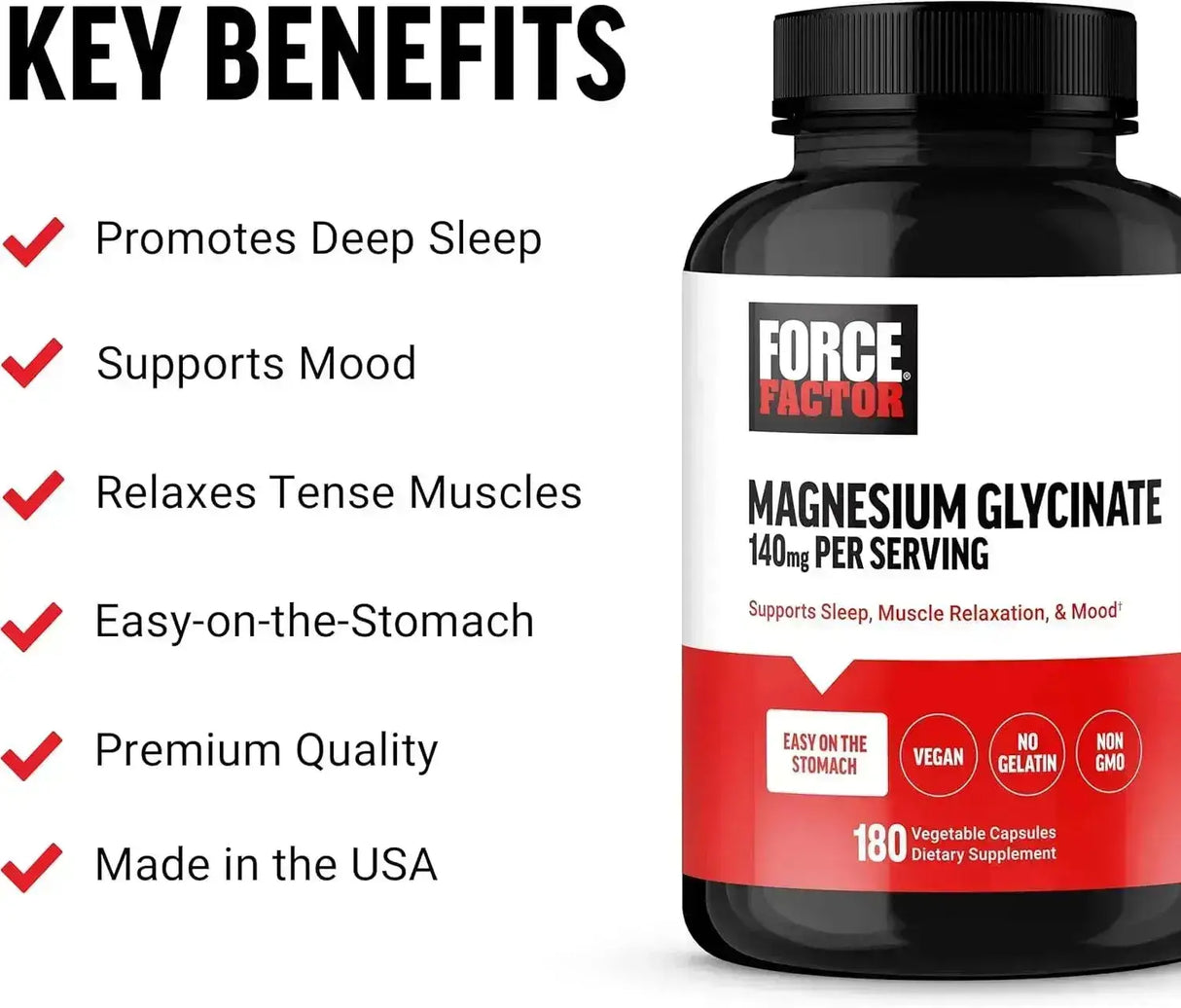 FORCE FACTOR - Force Factor Magnesium Glycinate 140Mg. 180 Capsulas - The Red Vitamin MX - Suplementos Alimenticios - {{ shop.shopifyCountryName }}