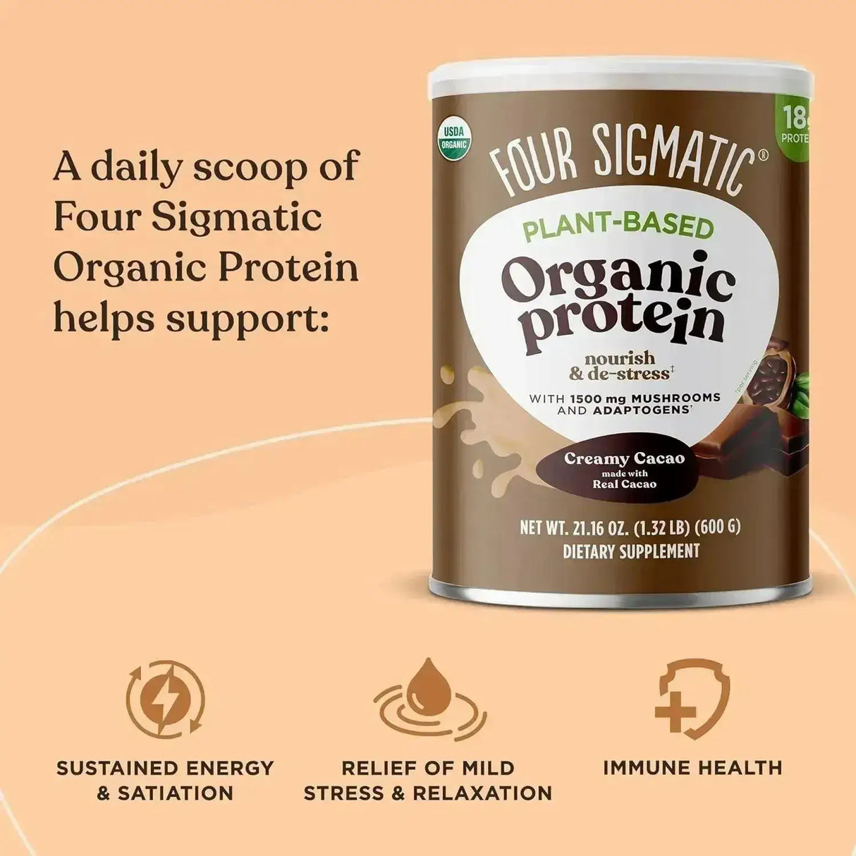 FOUR SIGMATIC - Four Sigmatic Organic Vegan Protein Powder Creamy Cacao 600Gr. - The Red Vitamin MX - Suplementos Alimenticios - {{ shop.shopifyCountryName }}