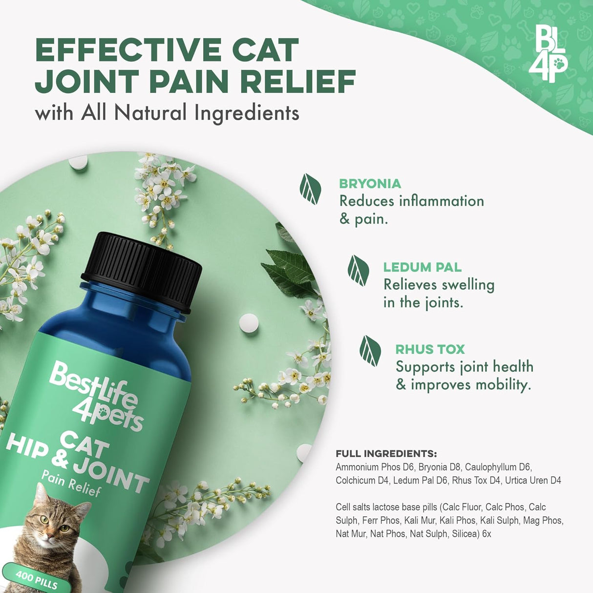 BestLife4Pets Cat Hip and Joint Pain Relief Supplement 400 Tabletas
