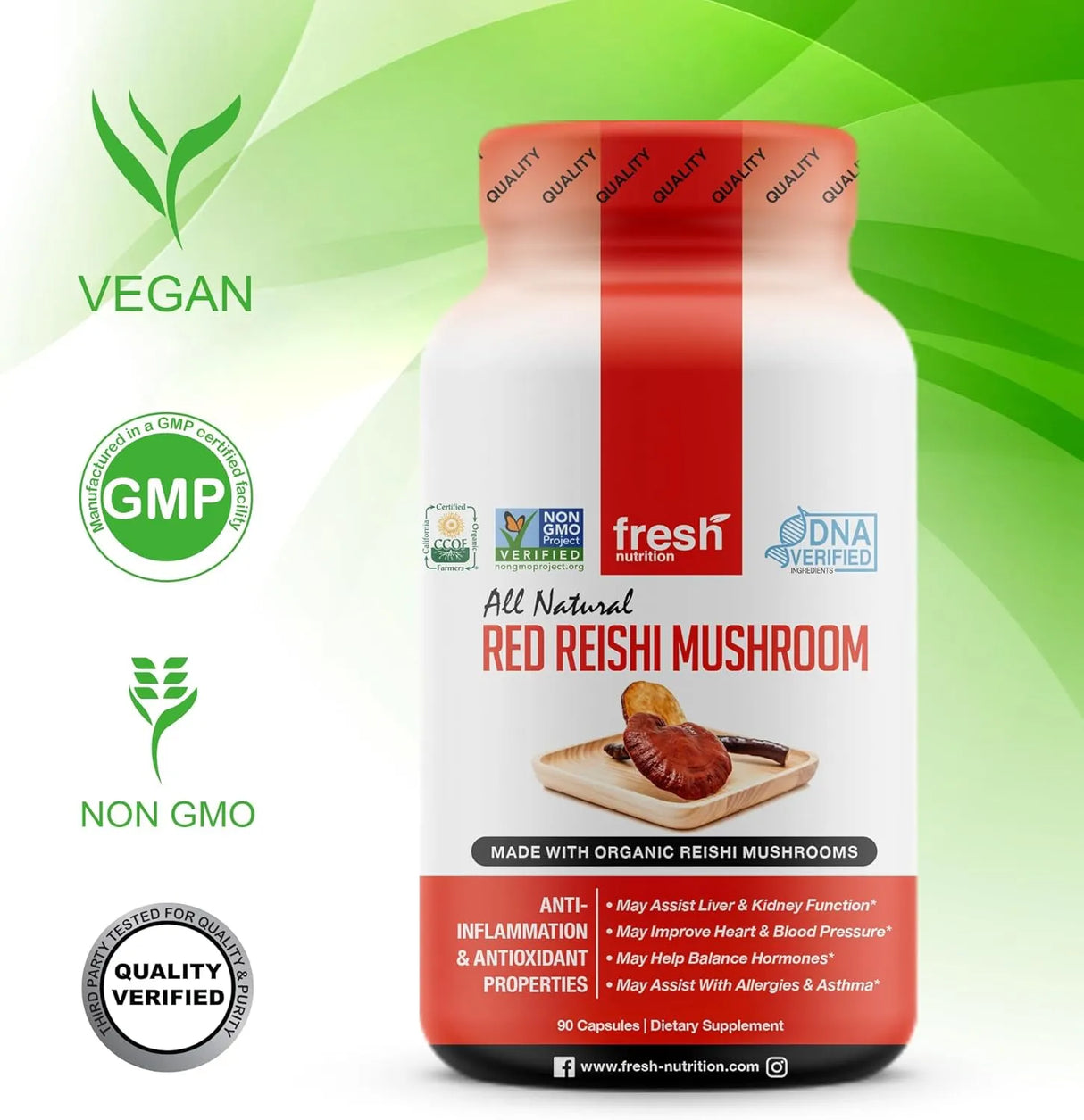FRESH NUTRITION - Fresh Nutrition Organic Reishi Mushroom 90 Capsulas - The Red Vitamin MX - Suplementos Alimenticios - {{ shop.shopifyCountryName }}