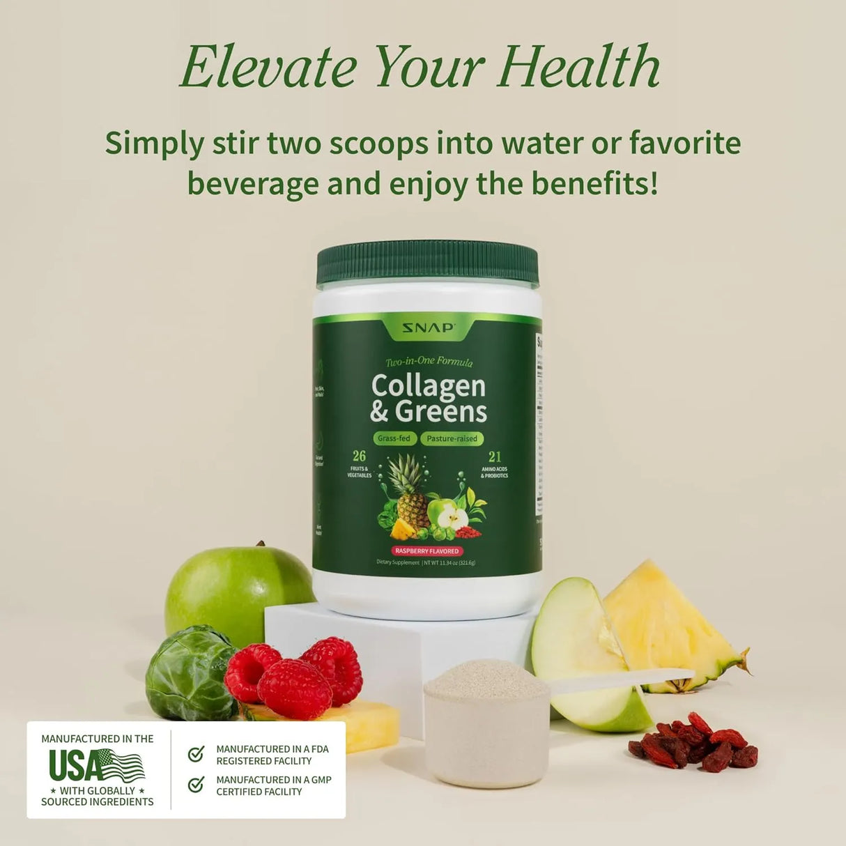 SNAP - Snap Super Greens Powder with Collagen 30 Servicios 321Gr. - The Red Vitamin MX - Suplementos Alimenticios - {{ shop.shopifyCountryName }}