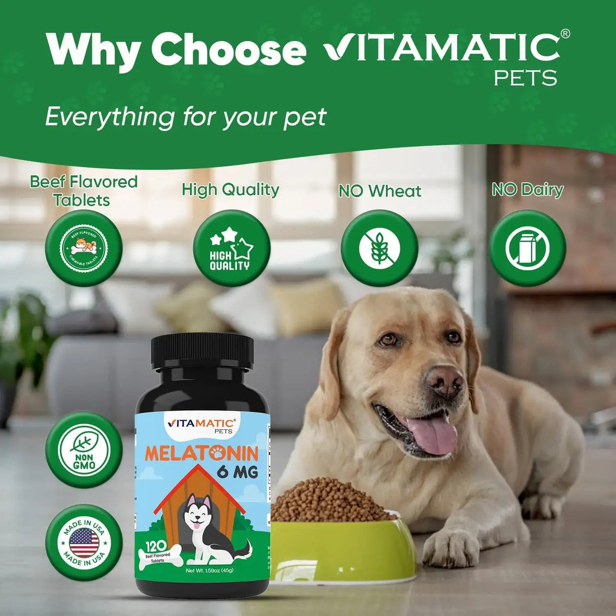 VITAMATIC - Vitamatic Melatonin for Dogs Beef Flavor 6Mg. 120 Tabletas Masticables - The Red Vitamin MX - Relajantes Para Perros - {{ shop.shopifyCountryName }}