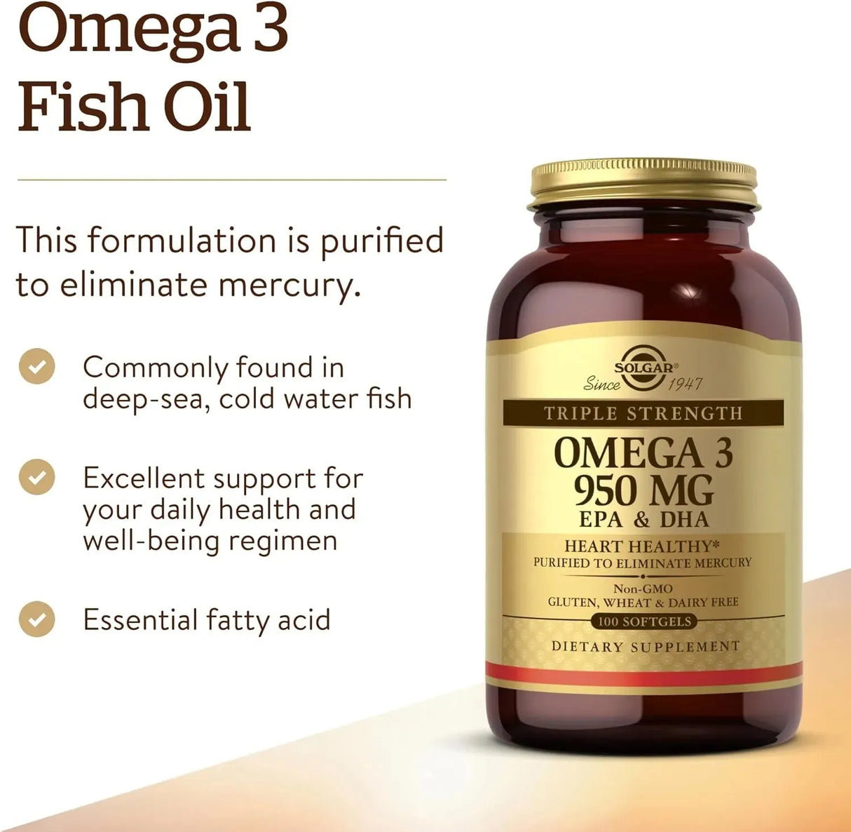 SOLGAR - Solgar Triple Strength Omega-3 950Mg. 100 Capsulas Blandas - The Red Vitamin MX - Suplementos Alimenticios - {{ shop.shopifyCountryName }}