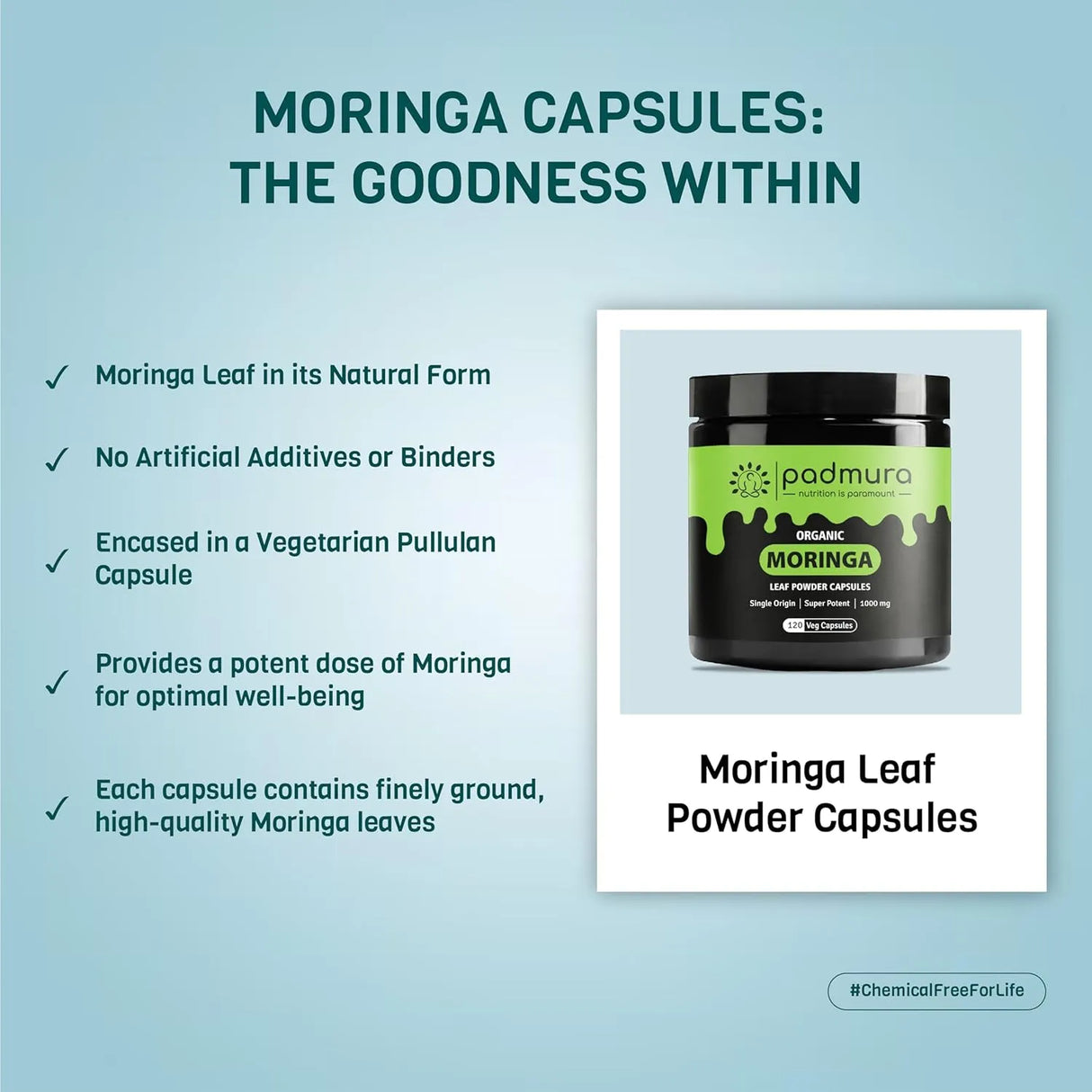 PADMURA - PADMURA Organic Moringa Oleifera Leaf Powder 120 Capsulas - The Red Vitamin MX - Suplementos Alimenticios - {{ shop.shopifyCountryName }}