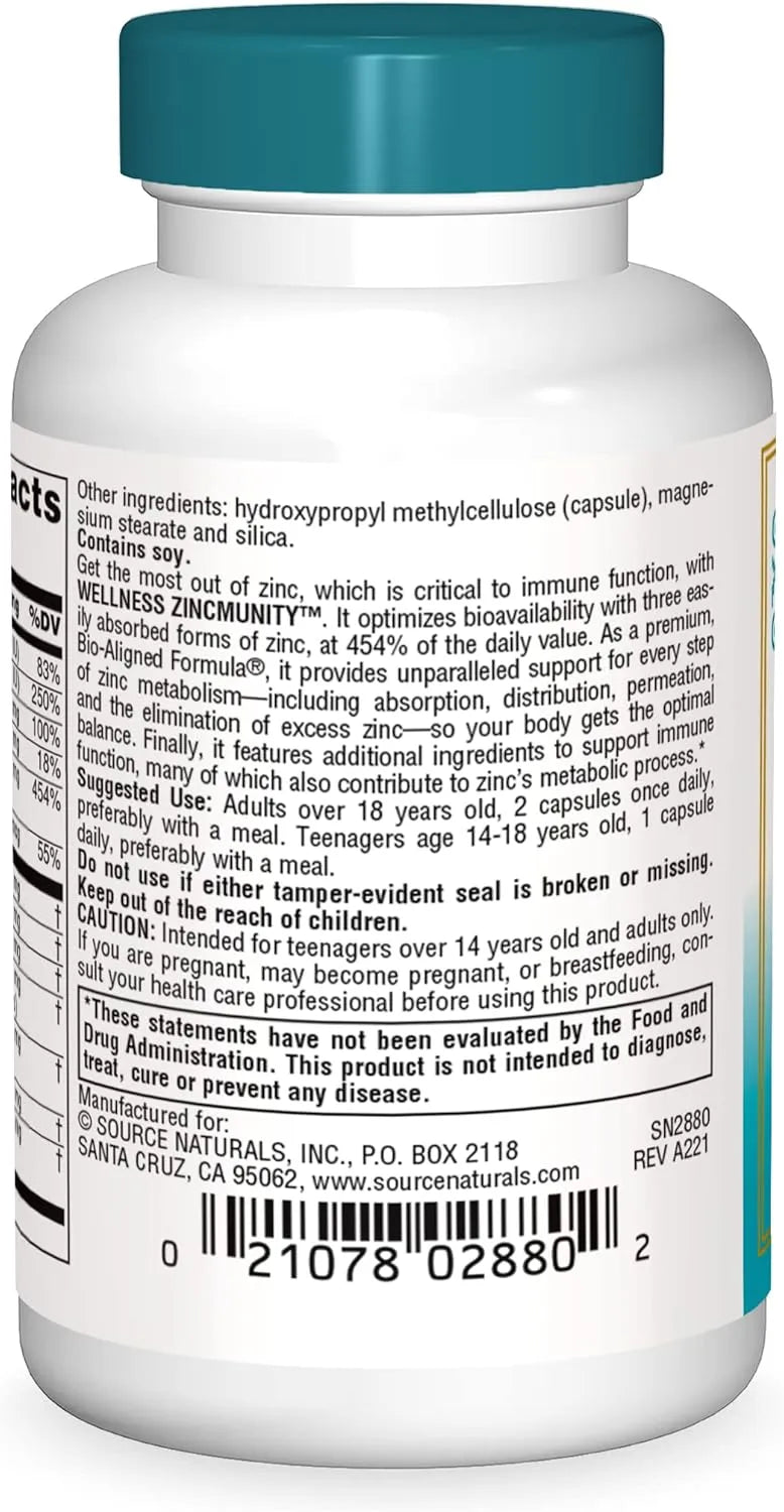 SOURCE NATURALS - Source Naturals Wellness ZincMunity 30 Capsulas - The Red Vitamin MX - Suplementos Alimenticios - {{ shop.shopifyCountryName }}