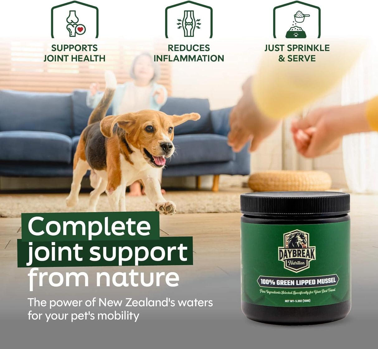 DAYBREAK NUTRITION - Daybreak Nutrition Pure Green Lipped Mussel Powder for Dogs and Cats 150Gr. - The Red Vitamin MX - Cuidado De Cadera Y Articulaciones Para Perros - {{ shop.shopifyCountryName }}