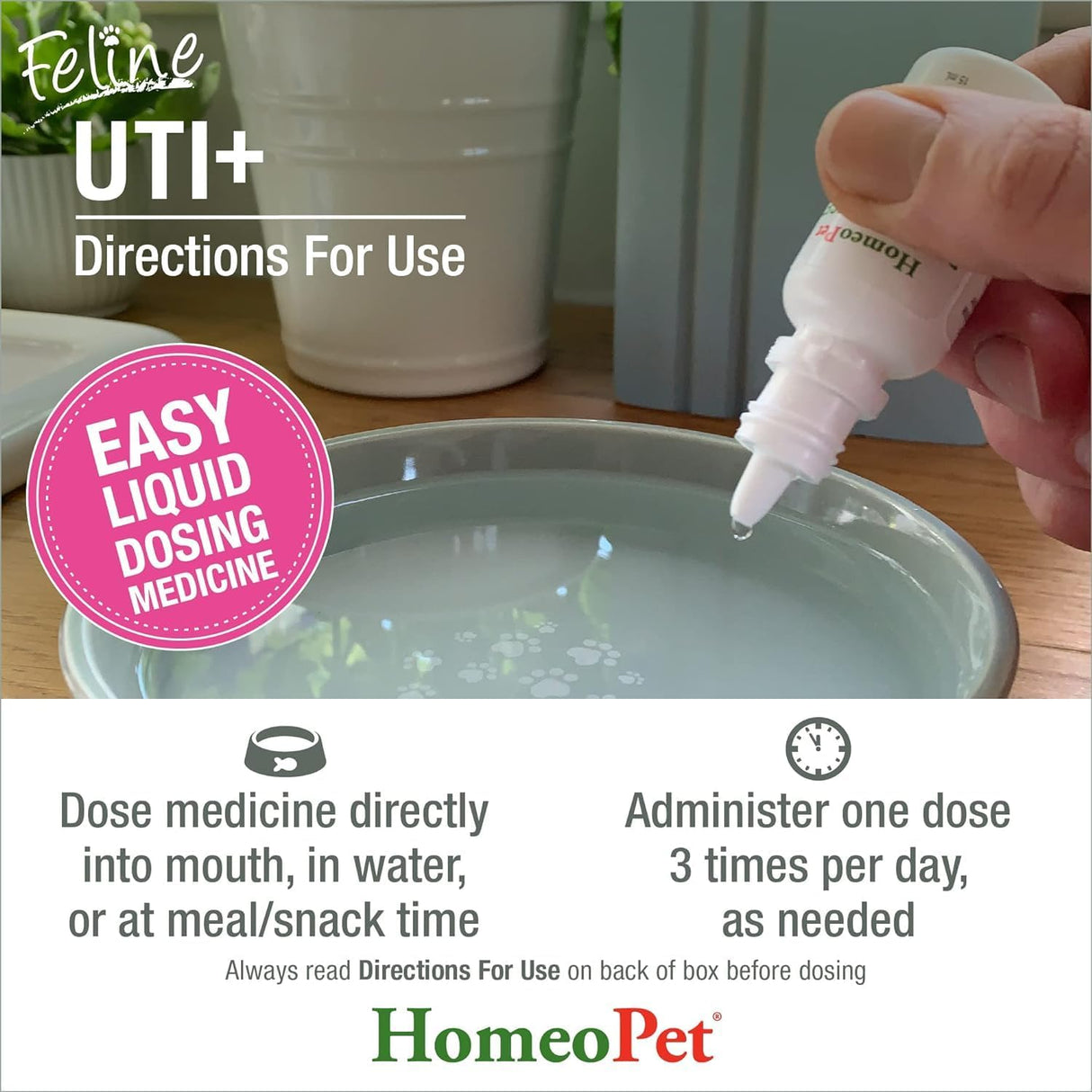 HomeoPet Feline UTI Plus Safe and Natural Urinary Tract Supplement for Cats 15Ml. 2 Pack