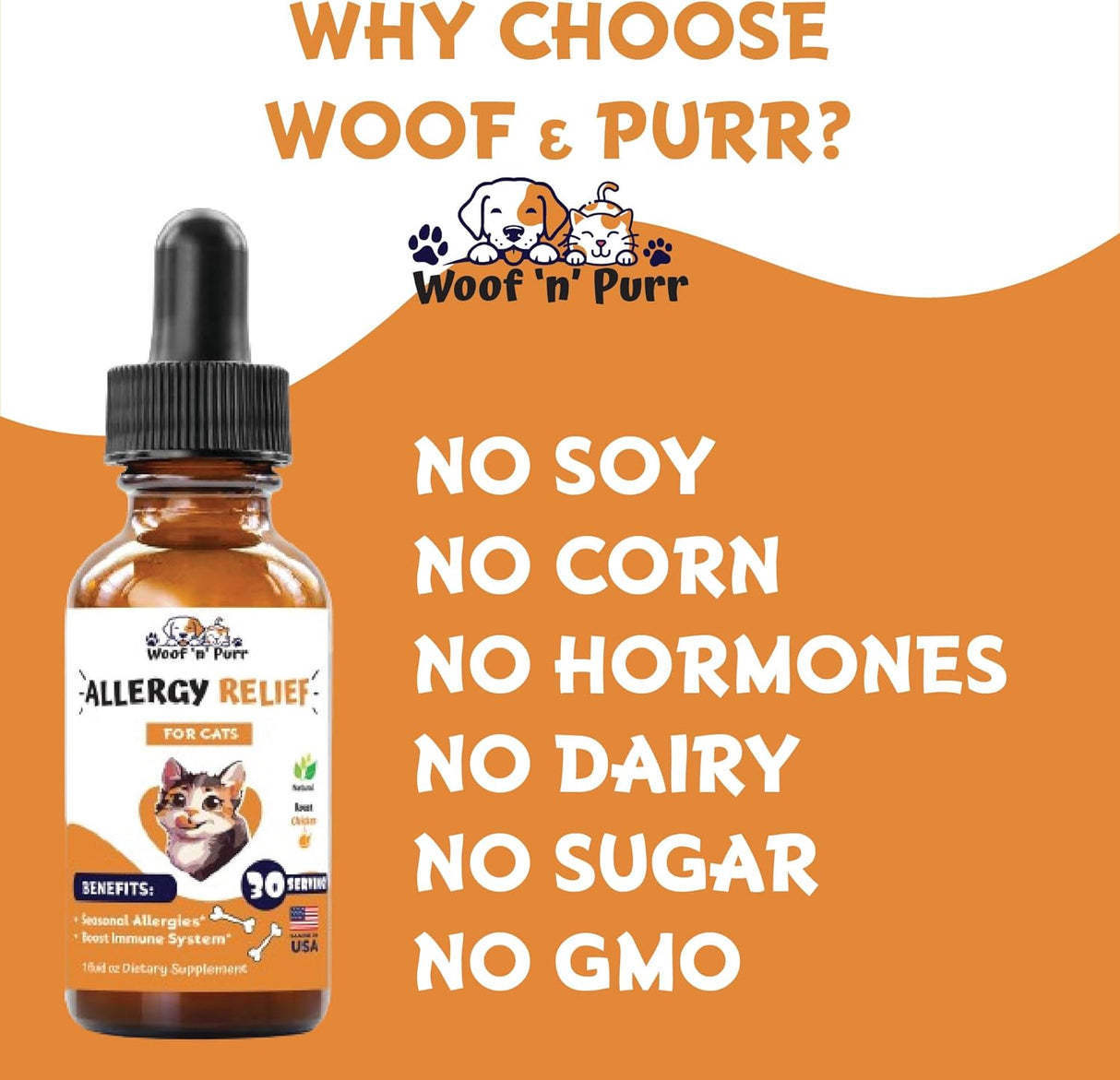 Woof 'n' Purr Natural Allergy Relief for Cats 1 Fl.Oz.