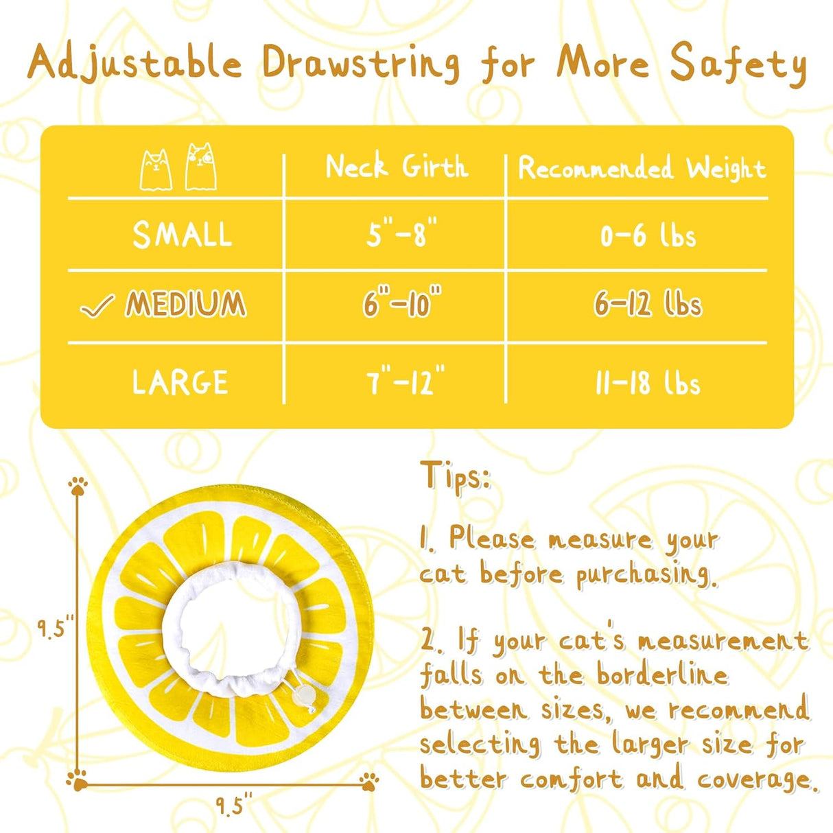 ANWA Adjustable Cat Cone Collar Soft Lemon Medium