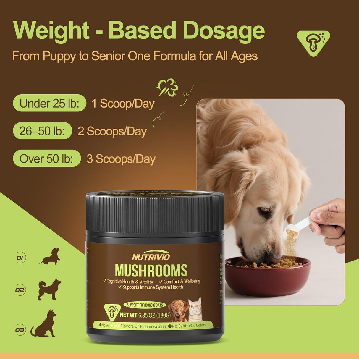 NUTRIVIO Organic Mushroom Immune Support Supplement for Dogs 180Gr.