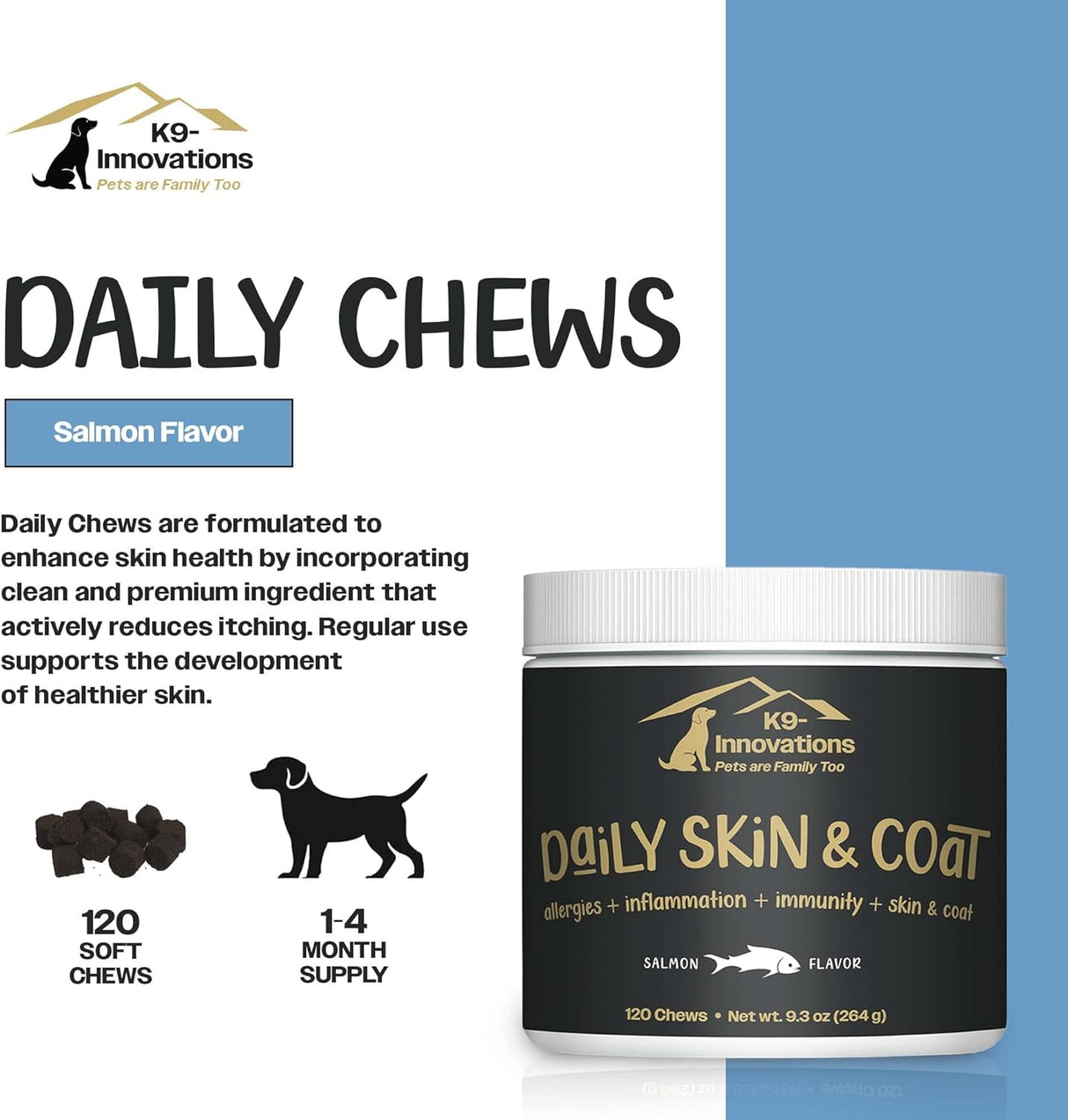 K9-Innovations Daily Skin & Coat Dog Chews Salmon Flavor 120 Masticables