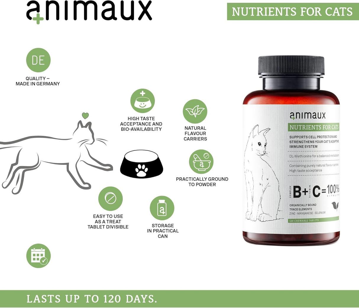 Animaux Nutrients for Cats 120 Tabletas Masticables