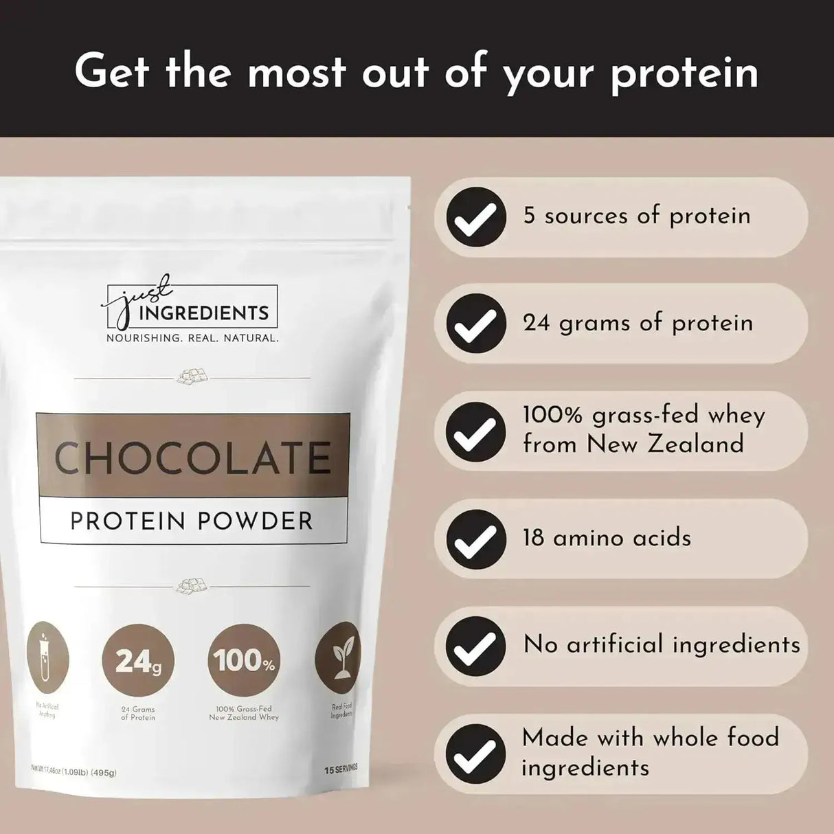 JUST INGREDIENTS - Just Ingredients Protein Powder Chocolate 15 Servicios - The Red Vitamin MX - Suplementos Alimenticios - {{ shop.shopifyCountryName }}