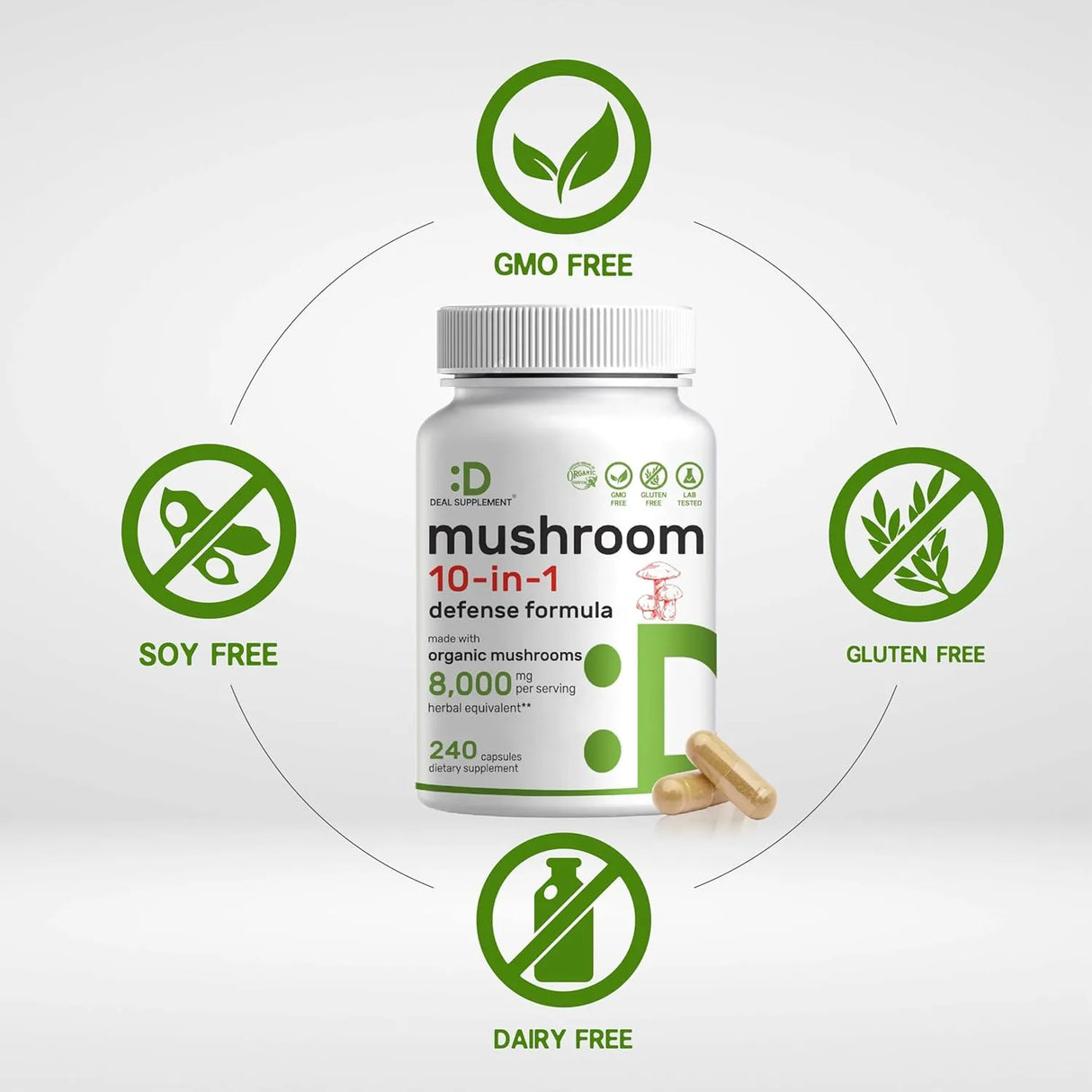 DEAL SUPPLEMENT - DEAL SUPPLEMENT Organic 10-in-1 Mushroom Defense Formula 240 Capsulas - The Red Vitamin MX - Suplementos Alimenticios - {{ shop.shopifyCountryName }}