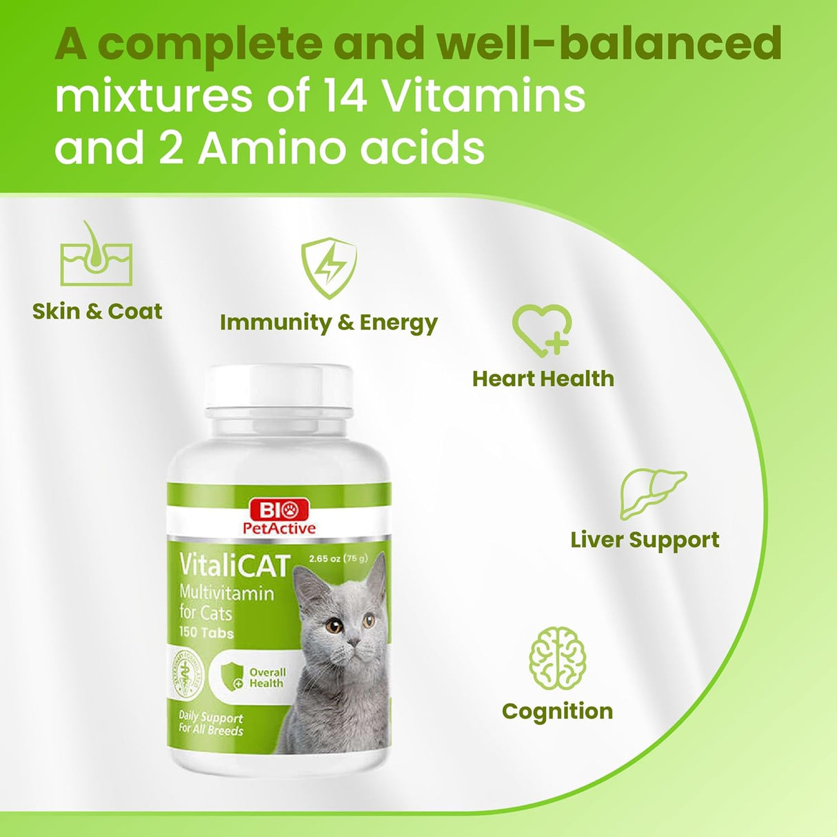 Bio Pet Active VitaliCAT Multivitamin for Cats 150 Tabletas Masticables