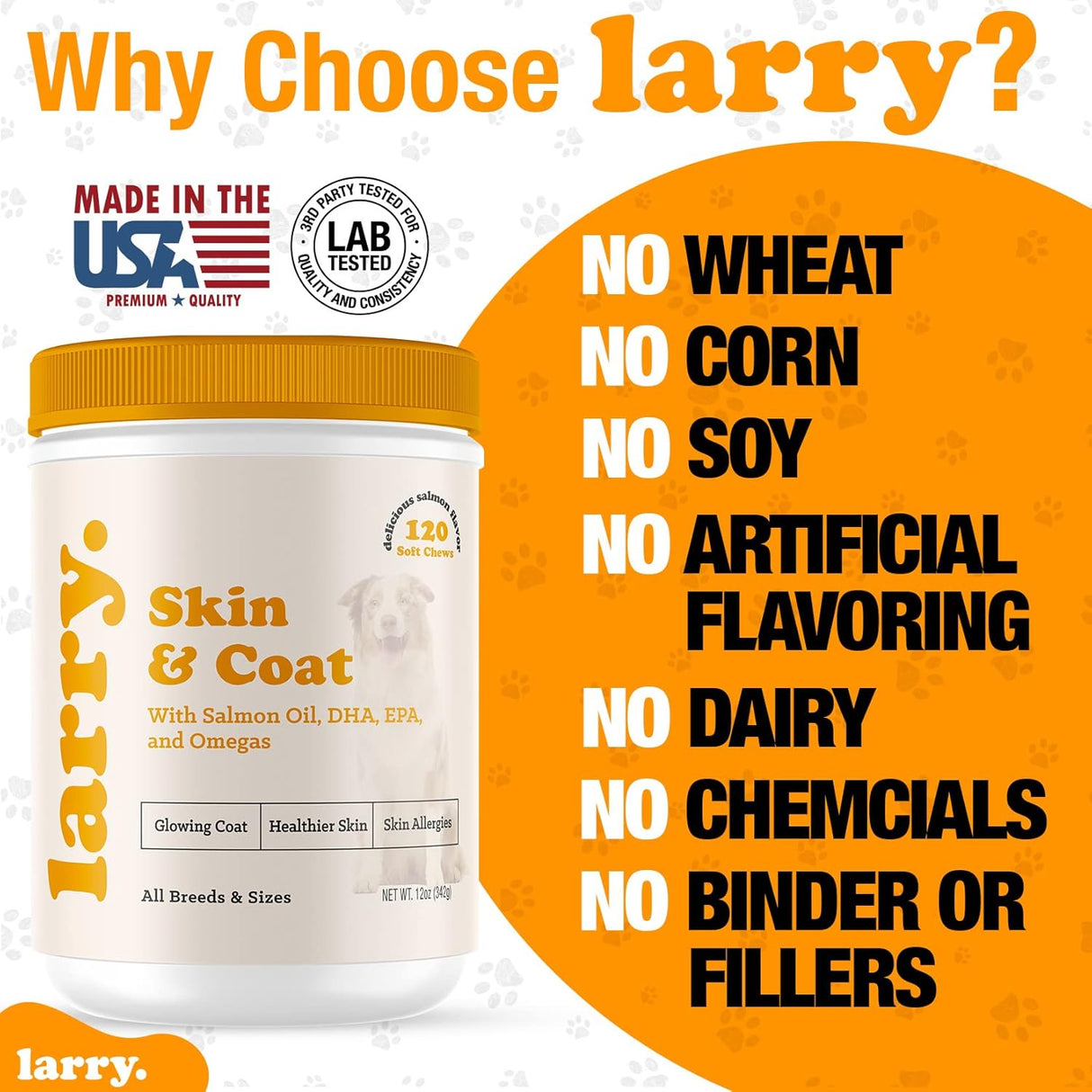 Larry Salmon Oil for Dogs Skin and Coat 120 Masticables