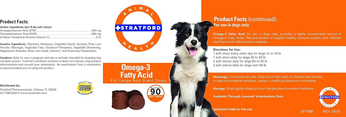 STRATFORD PHARMACEUTICALS - Stratford Pharmaceuticals EZ Chew Omega 3 Fatty Acid Soft Chew Max Strength 90 Masticables - The Red Vitamin MX - Aceite De Pescado Para Perros - {{ shop.shopifyCountryName }}