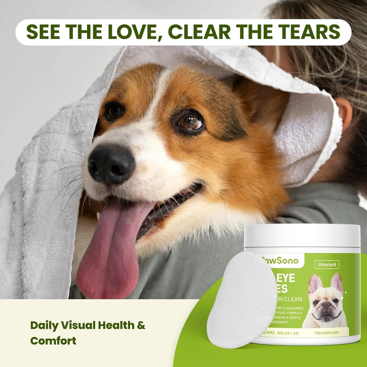 PAWSONO - PawSono Eye Wipes for Dogs & Cats Unscent 100 Toallitas 2 Pack - The Red Vitamin MX - Cuidado De Los Ojos De Los Perros - {{ shop.shopifyCountryName }}