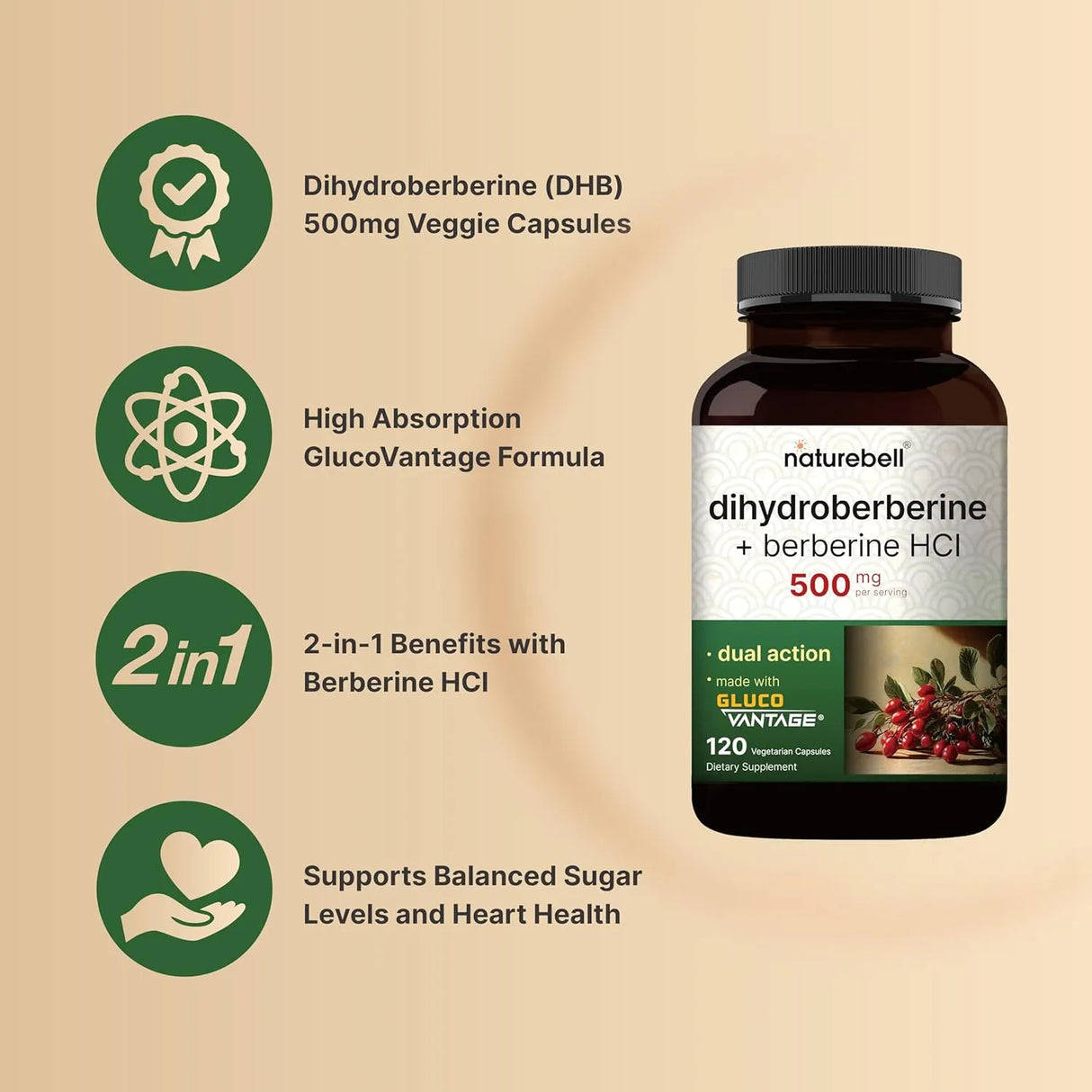NATUREBELL - NatureBell Dihydroberberine with Berberine HCl 500Mg. 120 Capsulas - The Red Vitamin MX - Suplementos Alimenticios - {{ shop.shopifyCountryName }}