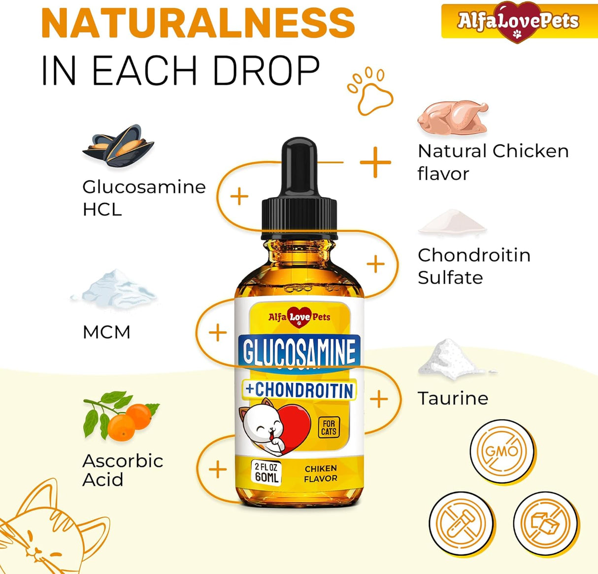 Alfa Love Pets Cat Joint Supplement for All Breeds 2 Fl.Oz.